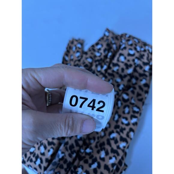 VTG Aerie Slip Dress Med Maxi Leopard Print Strappy V Neck Side Slits Raw Hem - Picture 10 of 10